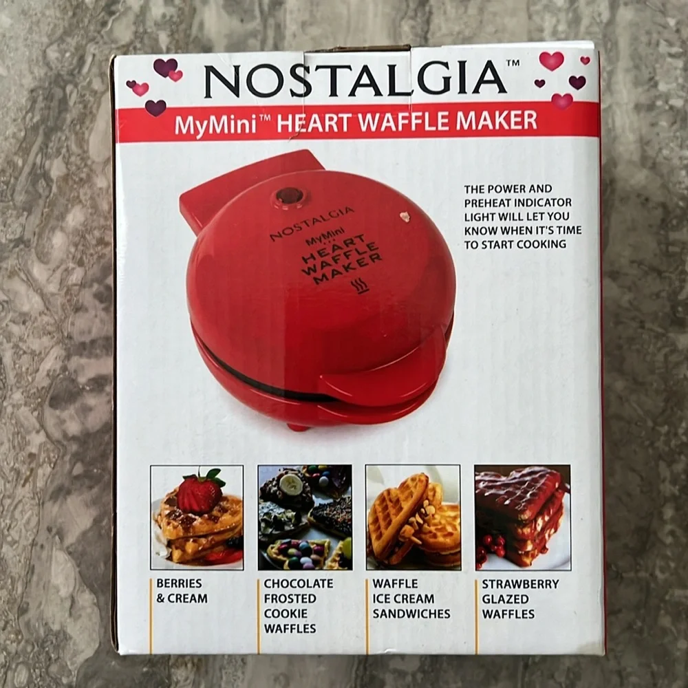 Nostalgia MyMini Heart Waffle Maker, Red New in Box